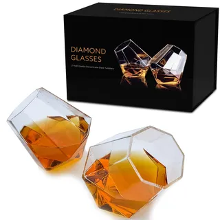 Mad Monkey Diamant Gläser, Whisky Gläser 2er Set, Ausgefallene Whiskey Gläser, Drehbar im Stand, Geschenkebox