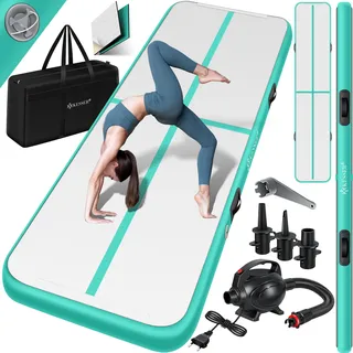 KESSER® Turnmatte Aufblasbar Airtrack 2m/3m/4m/5m/6m Fitness-Matte Gymnastikmatte | inkl. Tragetasche & elektr. Luftpumpe | Yogamatte, Tumbling Matten, Trainingsmatte, Turn- & Fitness - Grün