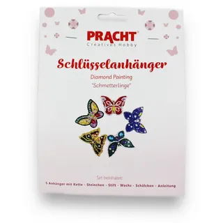 Pracht Creatives Hobby 6044-50021 Diamond Painting Schlüsselanhänger, Motiv Schmetterlinge, Bastelset zum Gestalten von 5 Anhängern mit Glitzersteinchen, für Kinder ab 5 Jahren