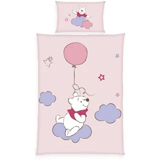 Herding Baby-Bettwäsche-Set, Disney's Winnie Pooh, Wendemotiv, Kopfkissenbezug 40 x 60 cm mit Hoteleinschlag, Bettbezug 100 x 135 cm mit Reißverschluss, Baumwolle/Renforcé, Rosa