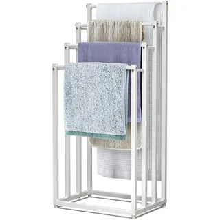 VOUNOT VOUNOT® Handtuchhalter Stehend, Metall Handtuchständer mit 4 Stangen, Freistehend Badetuchhalter für Badezimmer, Stabil und Platzsparend, Weiß
