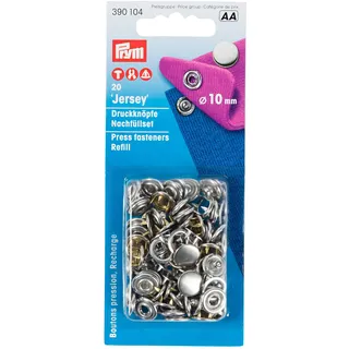 Prym 390 104 Druckknöpfe Nähfrei-Nachfüllpack MS für 390120 gl. Kappe silberfarbig 10 mm (20 Stück pro Packung)