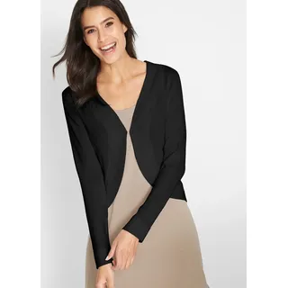 Bolero BONPRIX "Kurze Strickjacke mit Viskose", Damen, Gr. 52/54 (XXL), schwarz, Feinstrick, Obermaterial: 80% Viskose, 20% Polyamid, festlich, loose fit taillenbedeckt, V-Ausschnitt, Flachstrickbündchen, Strickjacken Bolero, lockere Passform, kurze Strickjacke, festlicher Stil