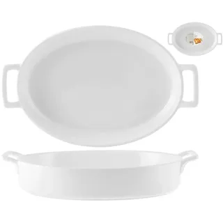 H&H Ovaler Weißer Auflaufform Mit Griffen 32,5x22 Cm - Haushaltswaren