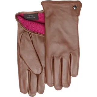 Lederhandschuhe PEARLWOOD "Meg", Damen, Gr. 8, braun (cognac), Schafsleder, unifarben mit Farbeinsatz, Handschuhe Lederhandschuhe, dekorativer Rockstud - elastischer Bund - Seitenschlitz