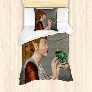ABAKUHAUS Fantasie Mantele, Prinzessin Kissing Frog, Milbensicher Allergiker geeignet mit Kissenbezügen, 135 cm x 200 cm - 80 x 80 cm, Mehrfarbig