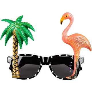 Boland 52517 - Partybrille Hawaii, Brille mit Flamingo und Palme, Kostüm Zubehör, Faschingskostüme, Karneval, Sommer Party