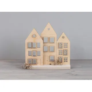 Rayher 62891505 Holzmotiv Häuser, FSCMixCred, 18-teilig, Weihnachtshaus, Weihnachtsdorf, Weihnachtsstadt, Natur