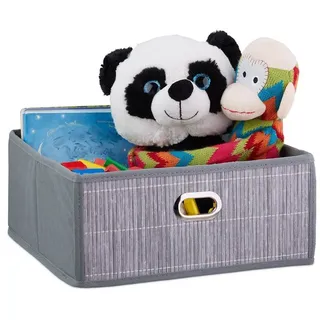 Relaxdays Aufbewahrungskorb Bambus, flach, HBT 14 x 31 x 31 cm, faltbar, grau