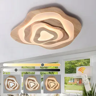 WayLuoung LED-Deckenleuchte Aus Holz | Ø80cm 65W 5500lm | 3000K-6000K Dimmbar Mit Fernbedienung, Moderne Wolkenlampe Aus Natürlichem Holz + Acryl, Wohnzimmer, Kinderzimmer, Küche, Esszimmer, Heimbüro