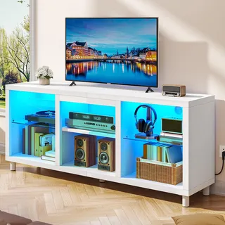 YITAHOME TV-Lowboard 148 cm Weiß Glas