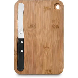 RICHARTZ FRÜHSTÜCK Cut and eat Black | Bambus Frühstücksbrett mit Messer aus Edelstahl & Magnethalterung | Holzbrett mit Messer, ideal für Küche, Garten, Outdoor & Camping | Brettchen mit Messer