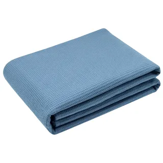 ZOLLNER Waffelpique Decke, 150x200 cm, Baumwolle, atmungsaktiv, blau