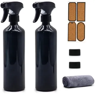 OFFIDIX Glas-Sprühflaschen, 2 Stück, schwarze Glas-Bewässerungssprühflaschen, Handdrucksprühflaschen, nachfüllbare leere Flaschen mit verstellbarer Düse für Reinigung, Gartenarbeit