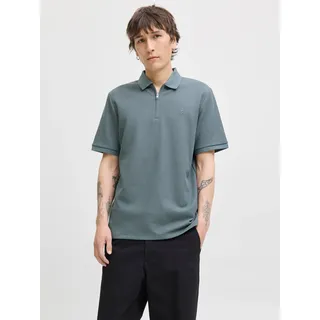 Poloshirt JACK & JONES "JJEAUSTIN ZIP POLO SS NOOS", Herren, Gr. S, grün (stormy weather detail:classic), Jersey, Obermaterial: 58% Polyester, 40% Baumwolle, 2% Elasthan, unifarben, regular fit normal, Shirts Poloshirt, mit Polokragen