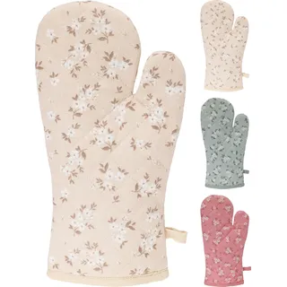Ofenhandschuh aus Baumwolle 32x18,5 cm mit Blumen - Beige, Grün, Rosa
