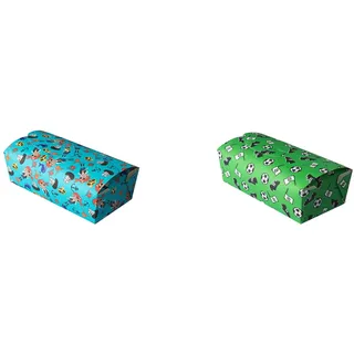 Demmler Baking Box to go Classico 2er Party Set Fußball & Piraten - 2x 4 Stück - Backform mit integriertem Deckel - 16 x 8 x 12 cm - Einweg-Kastenform - Backfest bis 200 °C - Made in Germany