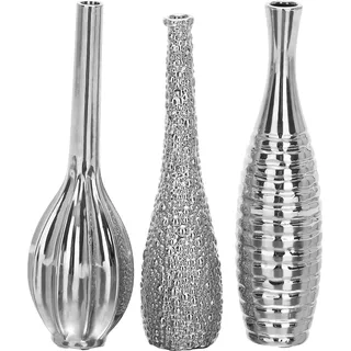 Deco Company Vase Keramikvase, 3 Stück, 33 cm hoch, 10 cm breit – 69681, Keramik, Silber, 13" x 4"