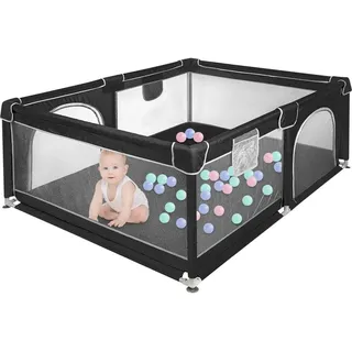 Laufstall für Babys, 160 x 120 cm, Aktivitätsgitter für Kinder, mit Basis, modular, faltbar, großer Laufstall für Kleinkinder mit Tür mit Reißverschluss (weiß)