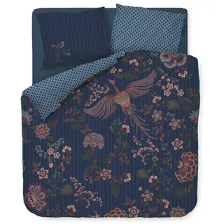 Pip Studio Bettwäsche Buenas Noches Dunkelblau Perkal Blüten Vogel Gestreift Ornamente Paisley, Größe:200 cm x 200 cm