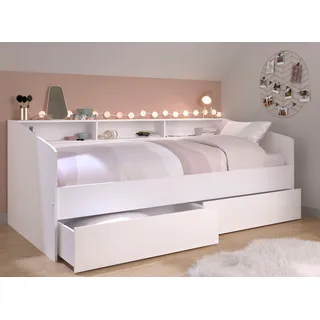 Parisot Stauraumbett »Sleep, Daybed, Kinderbett, Rückwand der Regale drehbar (farbig + weiß)«, inklusive, Regale, Schubkästen, viel Stauraum, TOPSELLLER!, weiß