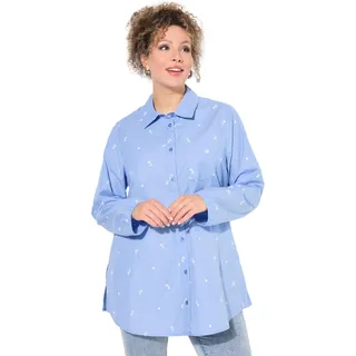 Ulla Popken Damen große Größen Übergrößen Plus Size Hemdbluse, Blütenstickerei, A-Linie, Hemdkragen, Langarm