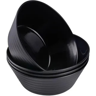 Doafoce 4er Schüssel 20cm Groß Schwarz Bowl Schüssel Unbreakable Salatschüssel Schalensets Suppenschalen aus Kunststoff Müslischalen für Kinder Erwachesene, Mikrowellen Spülmaschinenfest - 1200ml