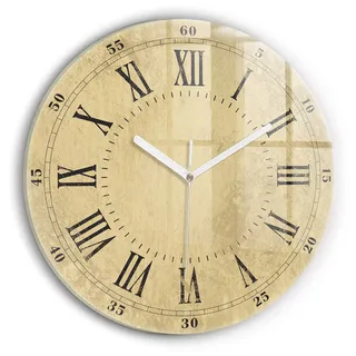 Wallfluent Wanduhr – Stilles Quarzuhrwerk - Uhr Dekoration Wohnzimmer Schlafzimmer Küche - schwarze Zeiger - 30 cm - Braune römische Ziffern - Gelb