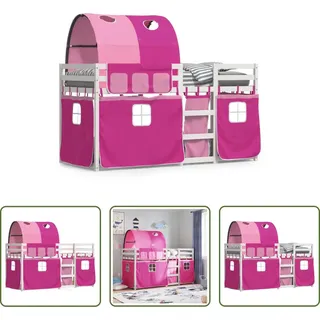 The Living Store Etagenbett mit Vorhängen Rosa 80x200 cm Massivholz Kiefer - Rosa