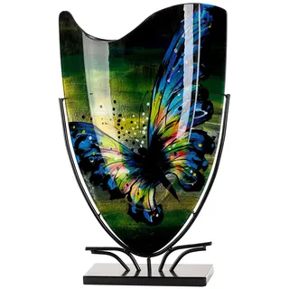 Gilde Bodenvase Schmetterling blau, grün, B:35cm H:57cm T:10,5cm, Glas, Vasen, Bodenvase, Innenwände sind handbemalt; Nicht wasserdicht,