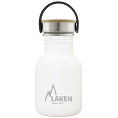 Laken Basic Edelstahlflasche, Trinkflasche Weite Öffnung mit Edelstah Schraubverschluss mit Bambo, BPA frei 0,35L, Weiß