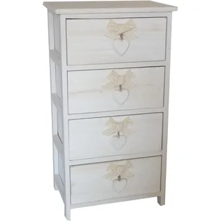 King Collection C656114 Kommode mit Herz Washed aus Paulownia Holz, weiß, 40 x 29 x 73H