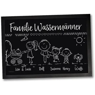 Fußmatte Türmatte personalisiert Familie Eltern Oma Wunschname Eingang | Strichmännchen Fußmatte mit Familie Eltern Oma Motiv für Haustür Flur Wohnung Balkon Terrasse Familie Geschenk 75 x 50 cm
