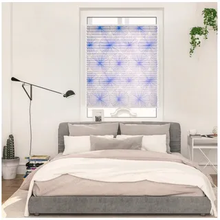 Lichtblick Plissee Klemmfix, ohne Bohren, blickdicht, Flower wheel - Blau« blickdicht freihängend, blau