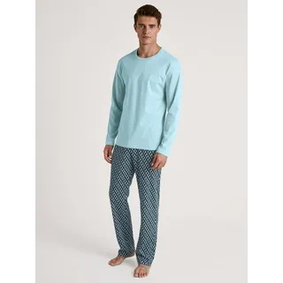 Schlafanzug CALIDA "Relax Streamline 3", Damen, Gr. XXL (58/60), blau (aquamarine), Interlock, Obermaterial: 100% Baumwolle, bequem lang, Rundhals, Homewear-Sets Schlafanzug, Langarm-Shirt mit eingefasstem Rundhalsausschnitt
