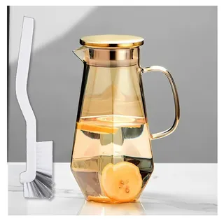 1.7 Liter Glas karaffe Glaskrug mit Deckel Wasserkaraffe Krug mit Ausgießer Glaskanne Griff für heißes/kaltes Wasser Tee Getränke