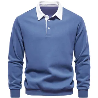 Polohemd Herren Baumwolle Winter Langarmshirt - Business Casual Poloshirt Slim Fit Elegant Pulli Langarm Warm Strickpullover mit Hemdkragen Shirt für Männer