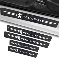 4 Stück Auto Einstiegsleisten Schutz für Peugeot, Auto Türschweller Schutz mit Logo, Kohlefaser Auto Türeinstiegsschutz Aufkleber Kantenschutz