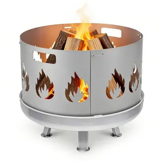 Funkenschutz Feuerschale Verstellbarer Ø 55–60 cm, Funkengitter mit Griff, 1,2mm Starkes Stahlblech, 4-teilig Steckbar, perfekt für Garten & Terrasse, Silber