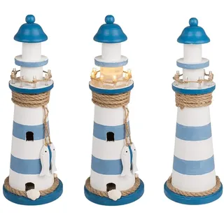 Out of the blue Holz-Leuchtturm mit LED, ca. 10 x 30 cm, für 2 Mignon Batterien (AAA), Standart