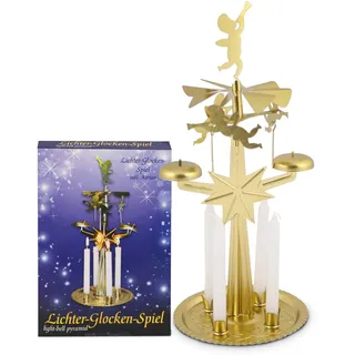 Knox Vintage Deko Lichter-Glockenspiel - Kerzenständer aus Metall, Gold – Weihnachtliche Dekoration mit 4 Kerzen - Höhe 25 cm - Nostalgische Wohnzimmer- und Tischdeko für Advent und Weihnachten