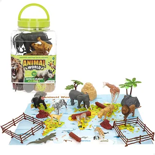 ColorBaby Animal World - Würfel Wildtiere, 30 Teile, Karten-Matte in Englisch, realistische Tierfiguren, symbolisches Spiel, Lernset, Spaß und Lernen + 3 Jahre (39320)