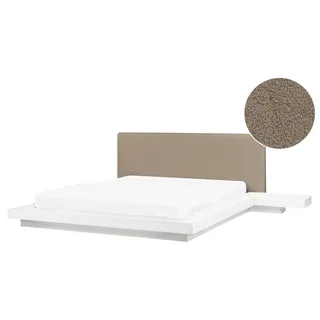 BELIANI Bett Taupe / Weiß Bouclé u. MDF mit Lattenrost 160x200 cm 2 Nachttische Hohes Kopfteil Japanischer Stil Plattform-Bett Futonbett - Weiß, Beige