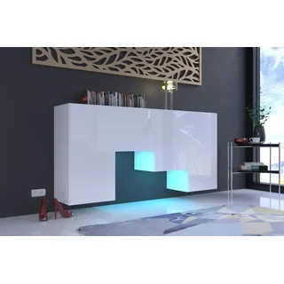 Furnitech K2 Modernes Wohnzimmer, Kommode, Schrank, Sideboard, Schlafzimmer, Esszimmer, Wohnzimmermöbel (LED blau, K2-HG-W2)