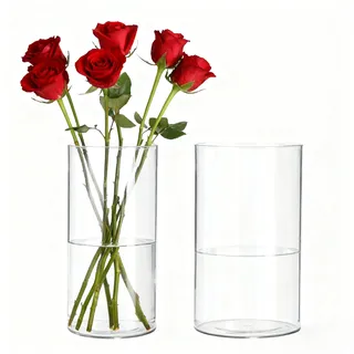 Koelaa 2 Teiliges Set Transparente Acryl-Blumenvasen, Kunststoff-Zylindervasen, Modernes Vasen-Set für Blumenarrangements, Tischdeko, Einweihungsparty & Hochzeitscenterpieces(10x30 & 15x30cm)