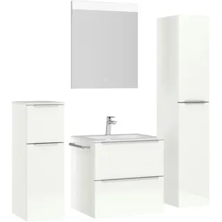 Nobilia Badezimmer , Edelstahlfarben, Weiß Hochglanz , Metall , 5-teilig , 5 Fächer , 3,2 Schubladen , F , 121 cm , Goldenes M, Made in Germany , Griffeauswahl, hängend, Zusatzausstattung erhältlich, Typenvielfalt , Badezimmer, Badmöbelsets & Badmöbelserien, Badmöbel-Sets