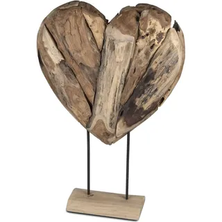 formano Deko Objekt Herz Holz Skulptur aus massivem Teakholz 75 cm auf Standfuß - Braun