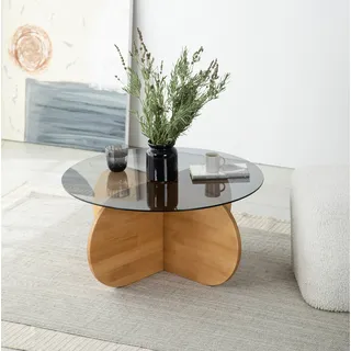 Skye Decor, Bubble Wood - Fume, Oak, Couchtisch, 100 % gehärtetes Glas, Eiche, 75 x 75 x 35 cm - Braun