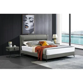 Lederbett Komplettes Schlafzimmer Bett Nachttischen 3 tlg. Garnitur Hotel Sets - Grau