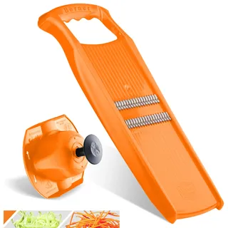 Börner Roko PowerLine Gemüseschneider Set mit Fruchthalter (2-tlg.) • Feiner Streifenschneider für Obst & Gemüse + Gemüsehalter • Julienne Schneider • Gemüsehobel Set • Farbe: Orange